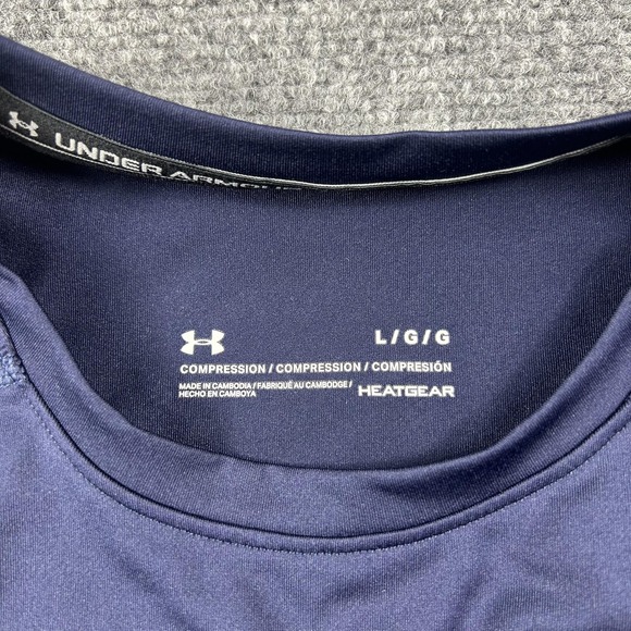 Under Armour HeatGear Shirt Mens Large Blue Long Sleeve Compression Baselayer - Picture 3 of 7